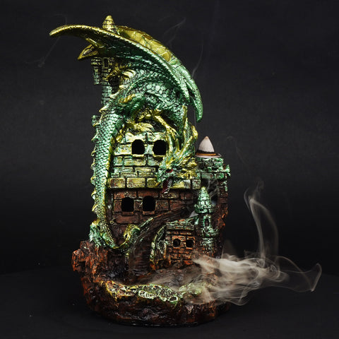 Green Dragon Backflow Incense Burner with LED 7.5" for Meditation & Home Décor