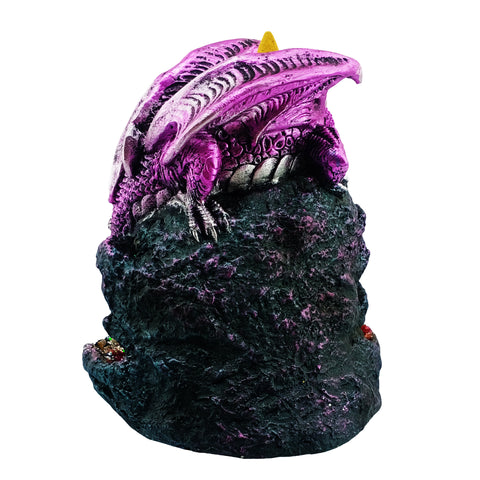 Purple Baby Dragon Backflow Incense Burner LED Geode 6" for Home Décor ,Yoga