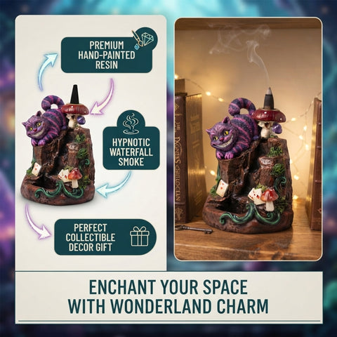Cheshire Cat Backflow Incense Burner – Decorative Backflow Incense Cone Holder with Detailed Cat Design