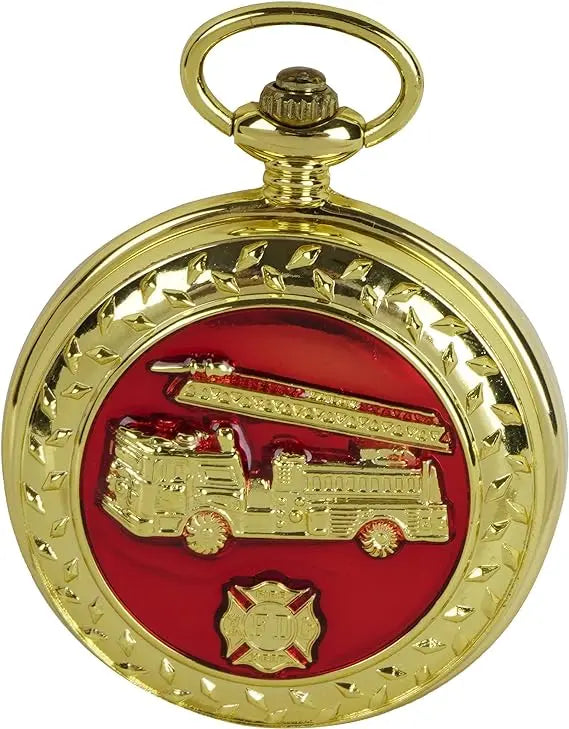 Fire Dept. Truck Pocket Watch Gold Trendy Zone 21