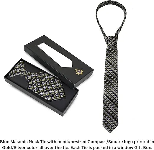 Men's Masonic Compass & Square Logo Necktie Trendy Zone 21