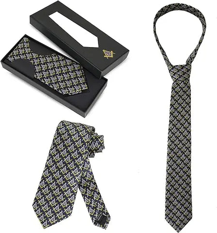 Men's Masonic Compass & Square Logo Necktie Trendy Zone 21