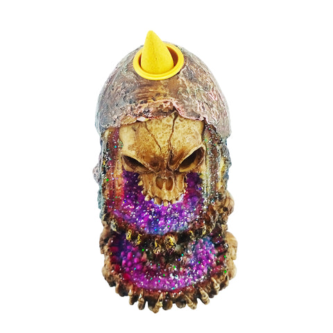 Geode Skull Backflow Burner with LED – 6.5" Tabletop Decoration for Meditation