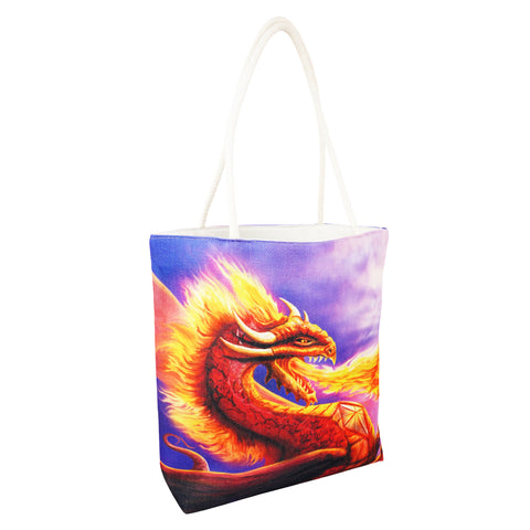 Fire Dragon Techno Jute Tote Bag – Eco-Friendly 17 x 15 x 4.5 Inch Shoulder Bag with Rope Handles