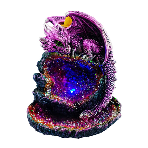Purple Baby Dragon Backflow Incense Burner LED Geode 6" for Home Décor ,Yoga