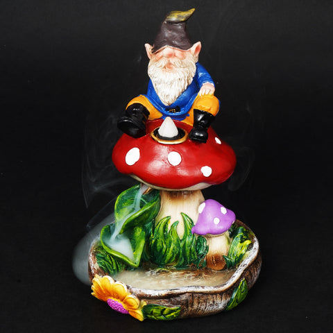 Gnome on a Mushroom Backflow Incense Burner – 7 Inch Decorative Incense Holder
