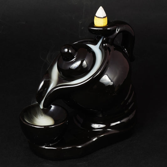 Black Ceramic Teapot Backflow Incense Burner | 5 Inches Tall
