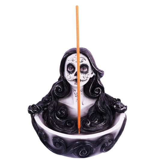 Big Day of the Dead Incense Burner &amp; Ashtray – 5 x 5 x 4.5 Inch Hand-Painted Cold Cast Resin