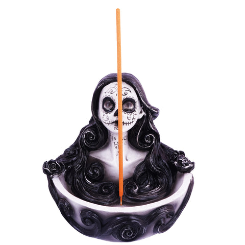 Big Day of the Dead Incense Burner &amp; Ashtray – 5 x 5 x 4.5 Inch Hand-Painted Cold Cast Resin
