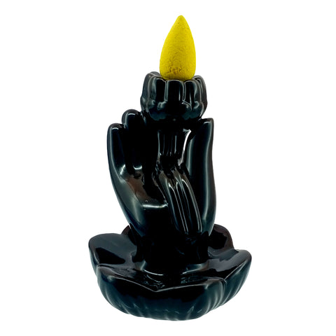 Lotus in Hand Black Ceramic Backflow Incense Burner – 3.5 Inch