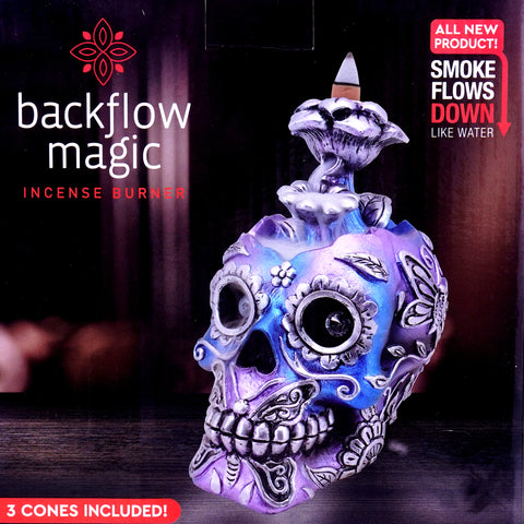Metallic Skull Backflow Incense Burner | 6 x 6 x 4 Inches Dark Home Décor