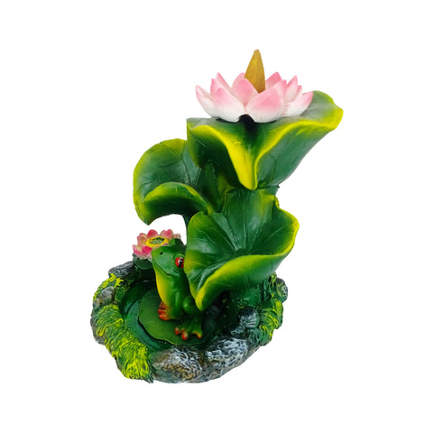 Frog Under Lily Pads Flower Backflow Incense Burner Nature-Themed Decor for Home