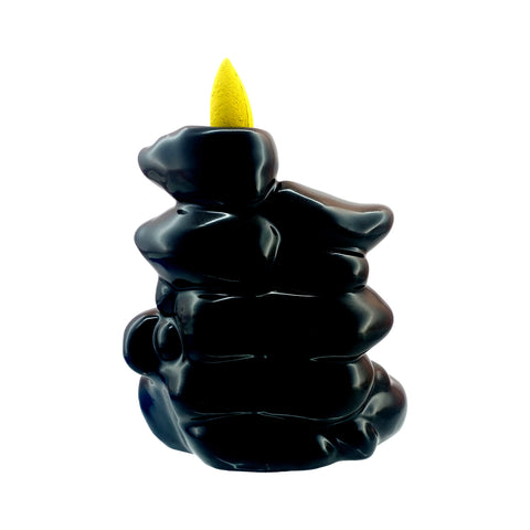 Black Ceramic Wide Steps Backflow Incense Burner – 5 x 4 x 3 Inch