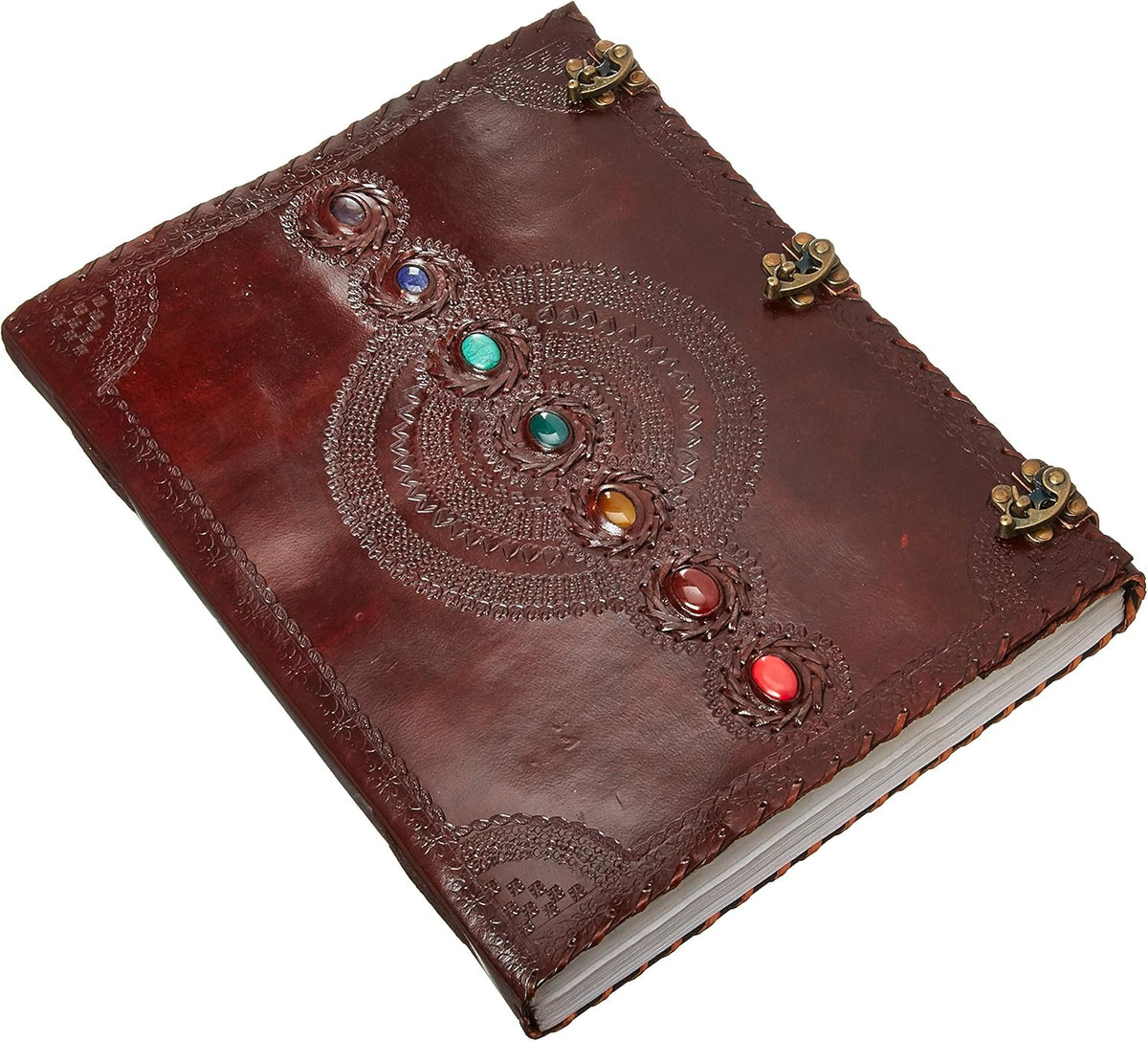 Massive Mystic Leather Journal with 7 Chakra Stones – 13.5 x 18 Inch Multicolor Handmade Writing Journal