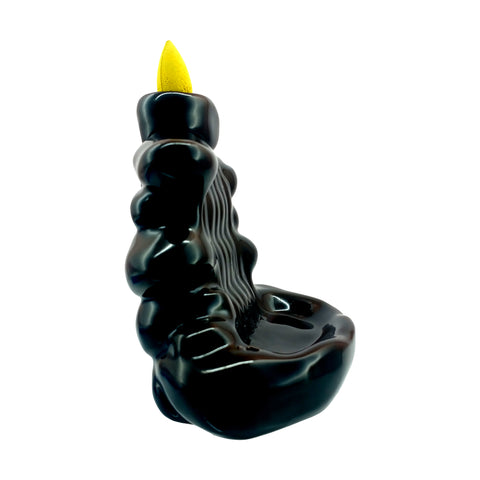 Black Ceramic Wide Steps Backflow Incense Burner – 5 x 4 x 3 Inch