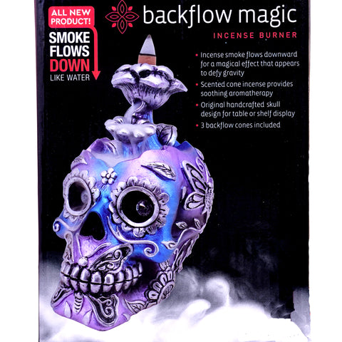 Metallic Skull Backflow Incense Burner | 6 x 6 x 4 Inches Dark Home Décor