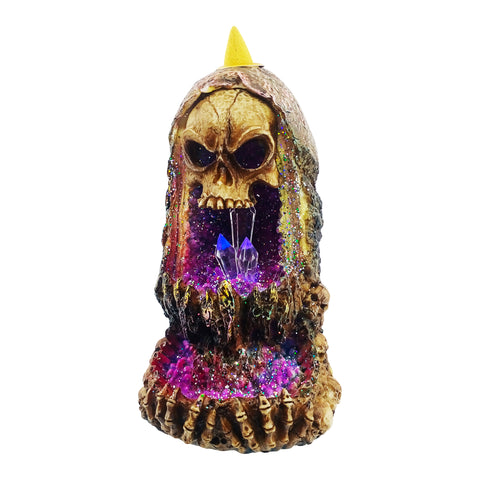 Geode Skull Backflow Burner with LED – 6.5" Tabletop Decoration for Meditation