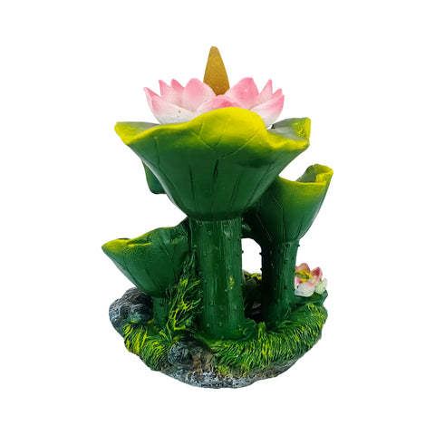 Frog Under Lily Pads Flower Backflow Incense Burner Nature-Themed Decor for Home