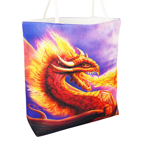Fire Dragon Techno Jute Tote Bag – Eco-Friendly 17 x 15 x 4.5 Inch Shoulder Bag with Rope Handles