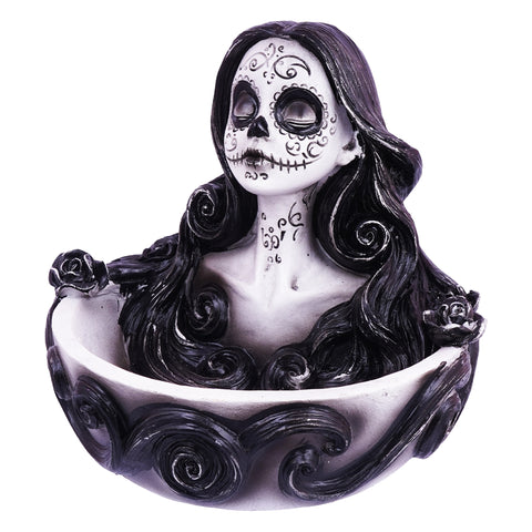 Big Day of the Dead Incense Burner &amp; Ashtray – 5 x 5 x 4.5 Inch Hand-Painted Cold Cast Resin