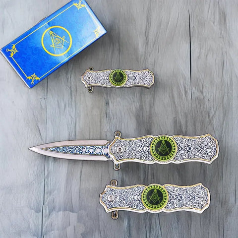 Masonic Folding Knife with Fidget Spinner, Crafted, Durable Tool with Engraved Masonic Emblems for Everyday Use, Ceremonial Purposes, & Collectors – Symbolizing Tradition & Craftsmanship Practical Design (Camo) Trendy Zone 21