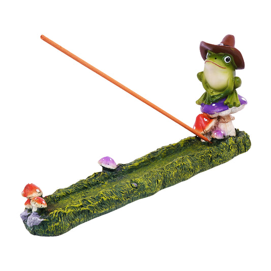 Whimsical Magical Frog Incense Burner – 10 x 1 Inch Hand-Painted Cold Cast Resin