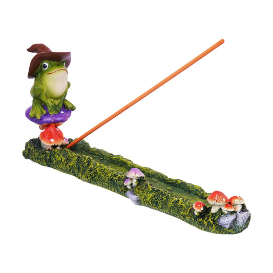 Whimsical Magical Frog Incense Burner – 10 x 1 Inch Hand-Painted Cold Cast Resin