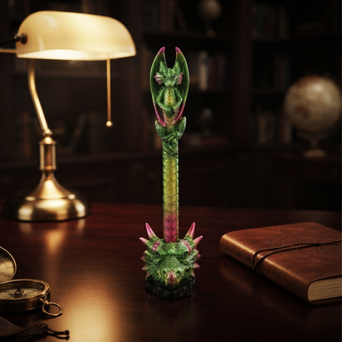 Green Dragon Pen in Dragon Head Base – Fantasy Dragon Desk Pen Holder