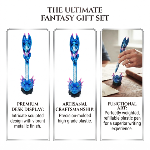 Blue Dragon Pen in Dragon Head Base – Fantasy Dragon Writing Pen