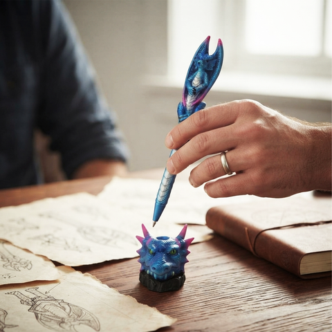 Blue Dragon Pen in Dragon Head Base – Fantasy Dragon Writing Pen