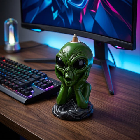 Green Alien Backflow Incense Burner – Decorative Incense Cone Holder