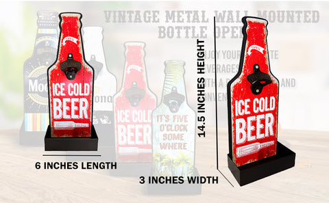 Metal Ice Cold Beer Bottle Opener With Cap Collector Catcher