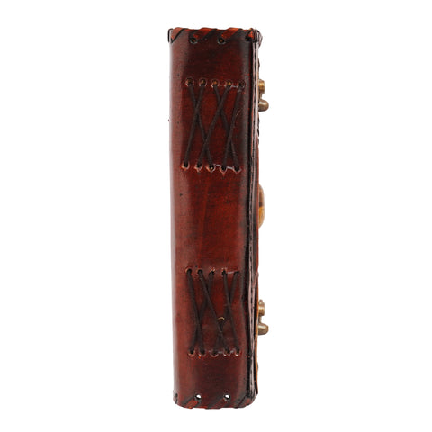 Leather Embossed Journal with Tiger Eye Stone – 5 x 7 Inch Handmade Notebook with Aged Parchment Paper