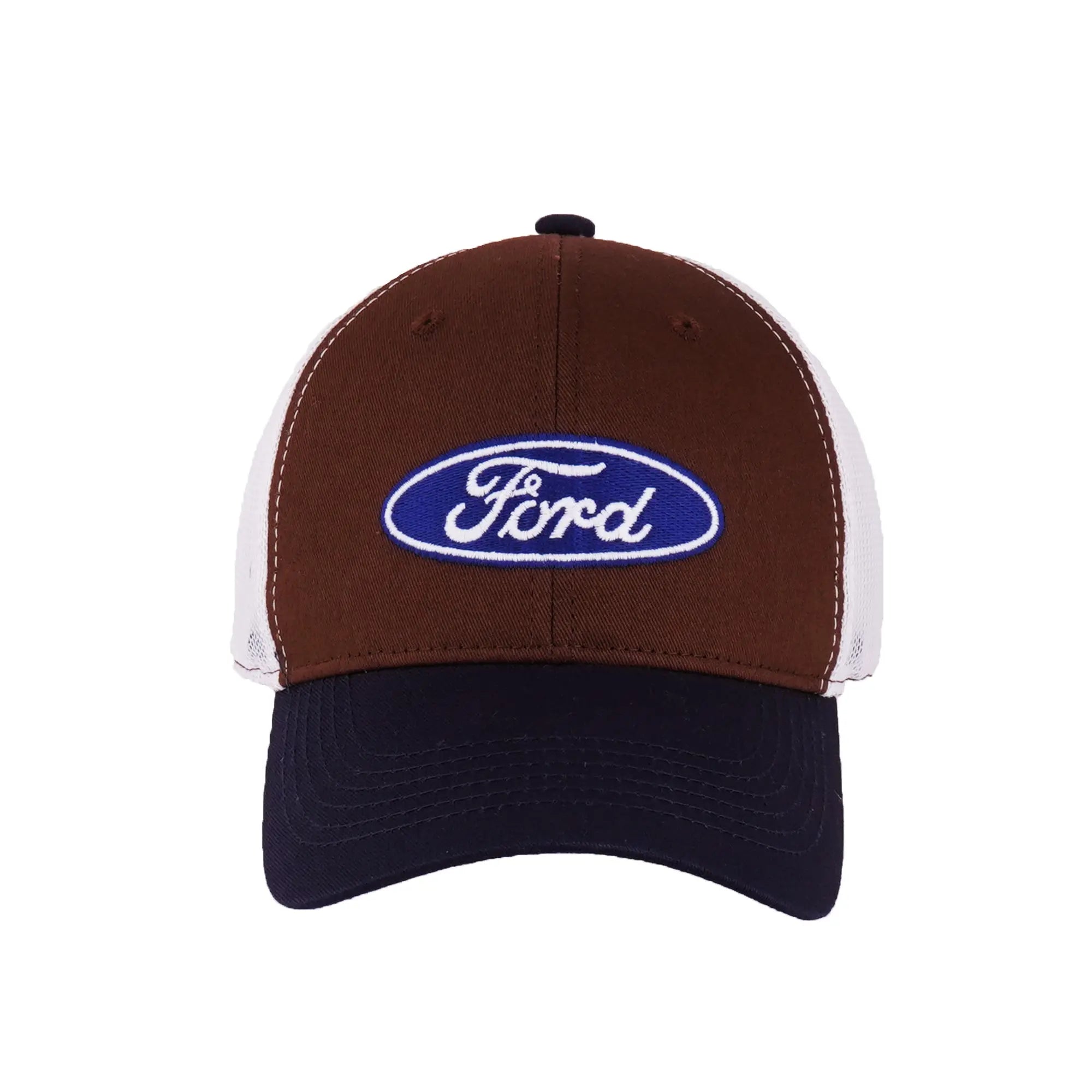 Ford Logo Blue Brown White Mesh Trucker Adjustable Snapback Hat Cap Retro Trendy Zone 21