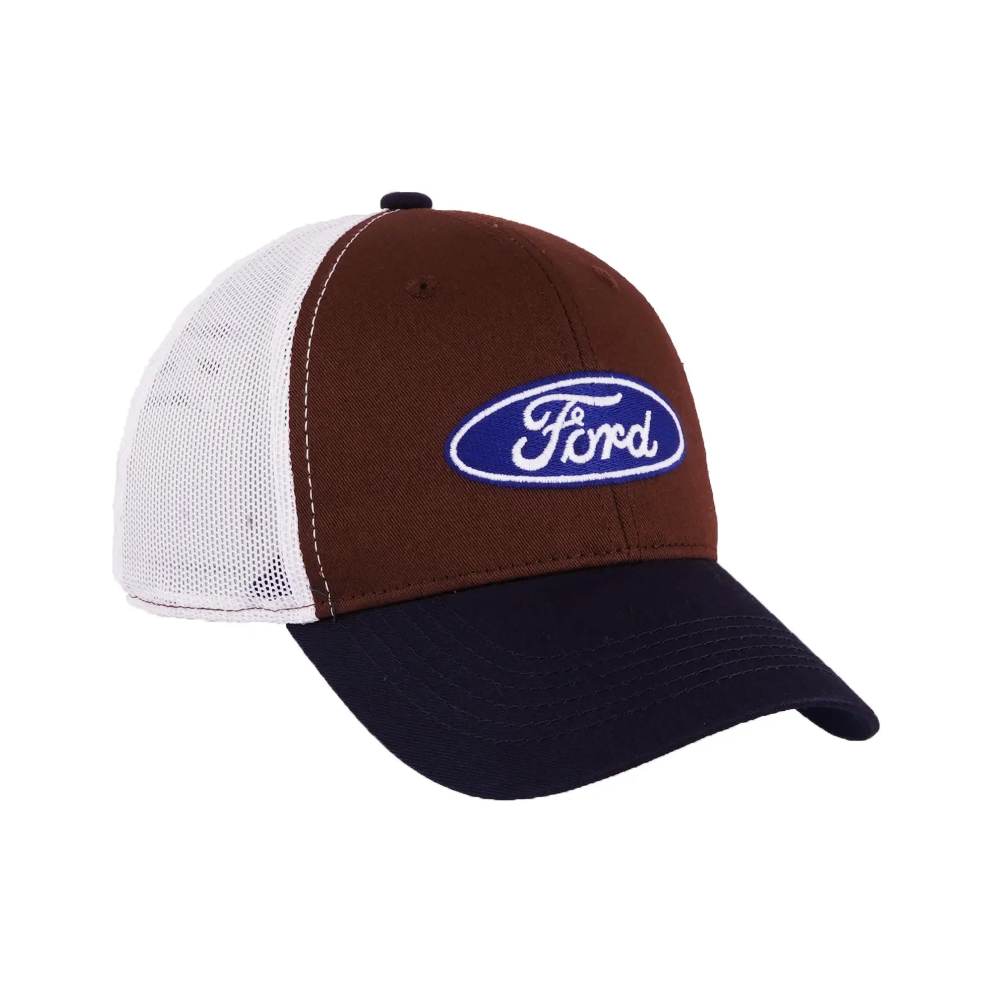 Ford Logo Blue Brown White Mesh Trucker Adjustable Snapback Hat Cap Retro Trendy Zone 21