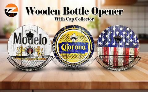 Wooden Crona Bottle Opener With Cap Collector Catcher