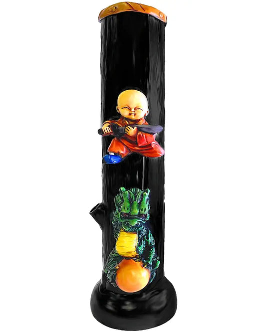 HANDMADE RESIN WATER PIPE WITH LITTLE BUDDHA HOLDING A SWORD ABOVE A DRAGON PERCHED ON A BALL Trendy Zone 21