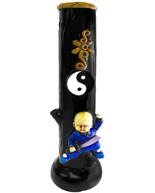 HANDMADE RESIN WATER PIPE WITH YIN YANG SYMBOL AND LITTLE BUDDHA HOLDING A SWORD Trendy Zone 21