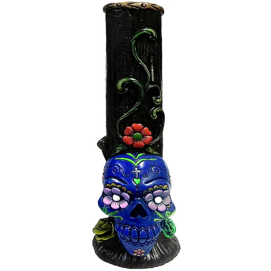Blue Sugar Skull Base Water Pipe Handcrafted Trendy Zone 21