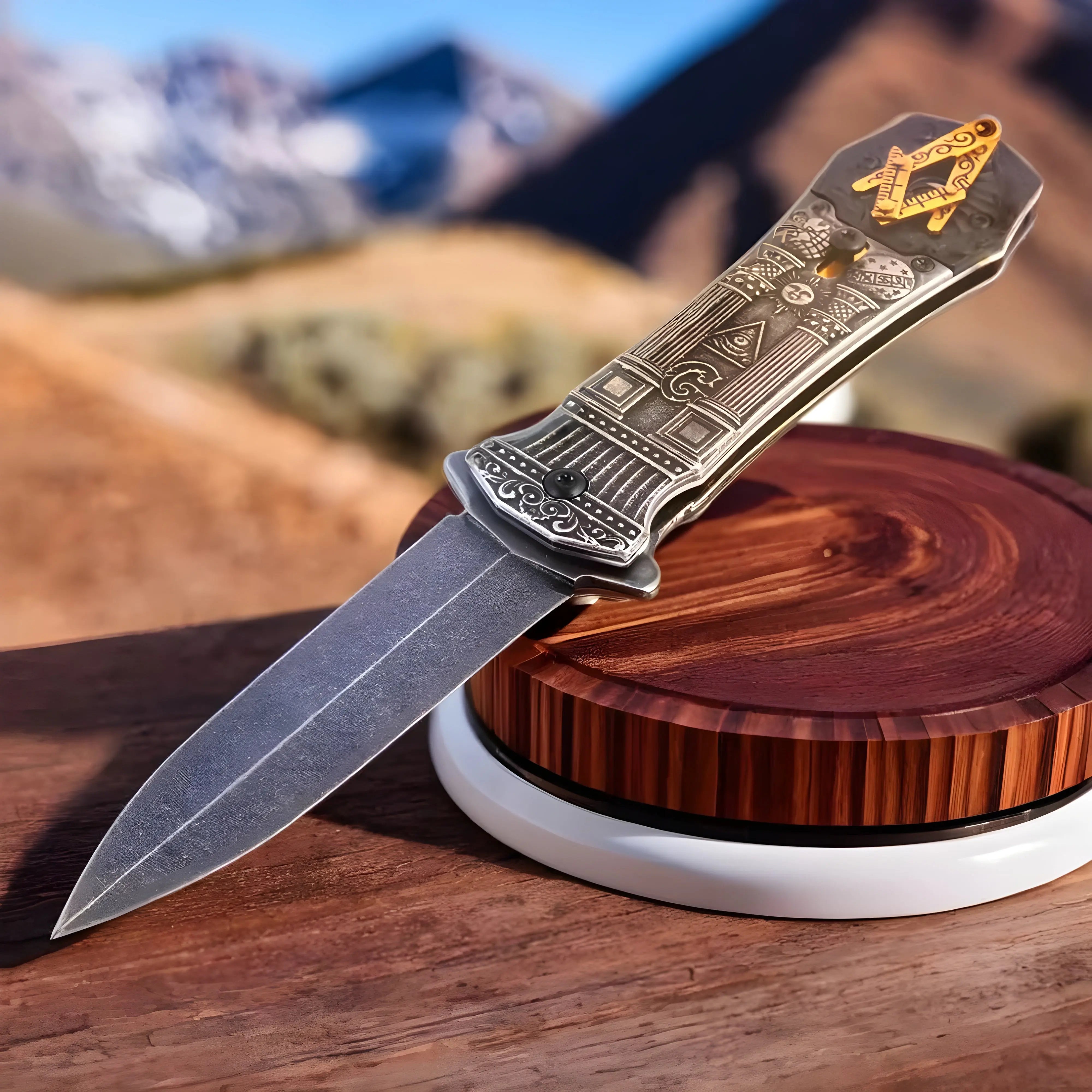 Masonic Folding Knife, Engraved Masonic Logo Expertly Crafted, Symbolic Utility for Masons | Perfect for EDC, & Ceremonial Use with Superior Durability, Iconic Masonic Emblems, Ideal for Collectors (Grey) Trendy Zone 21