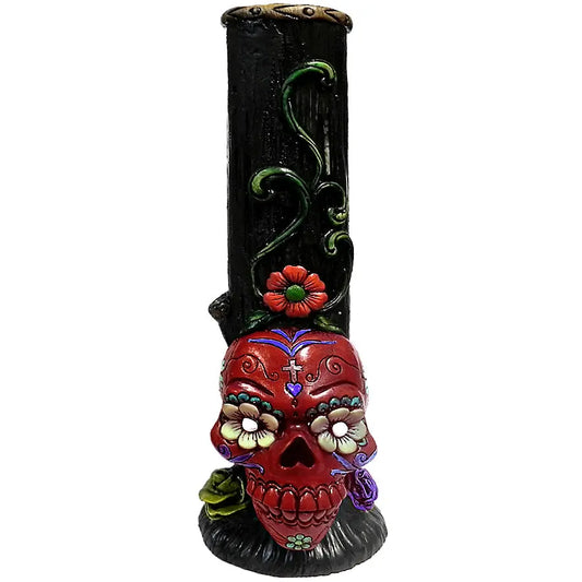 Red Sugar Skull Base Water Pipe Handcrafted Trendy Zone 21
