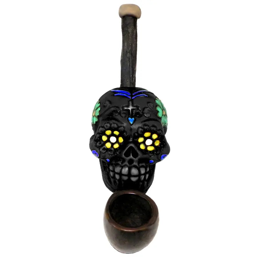 Sugar Skull Black Small Pipe Handcrafted Trendy Zone 21