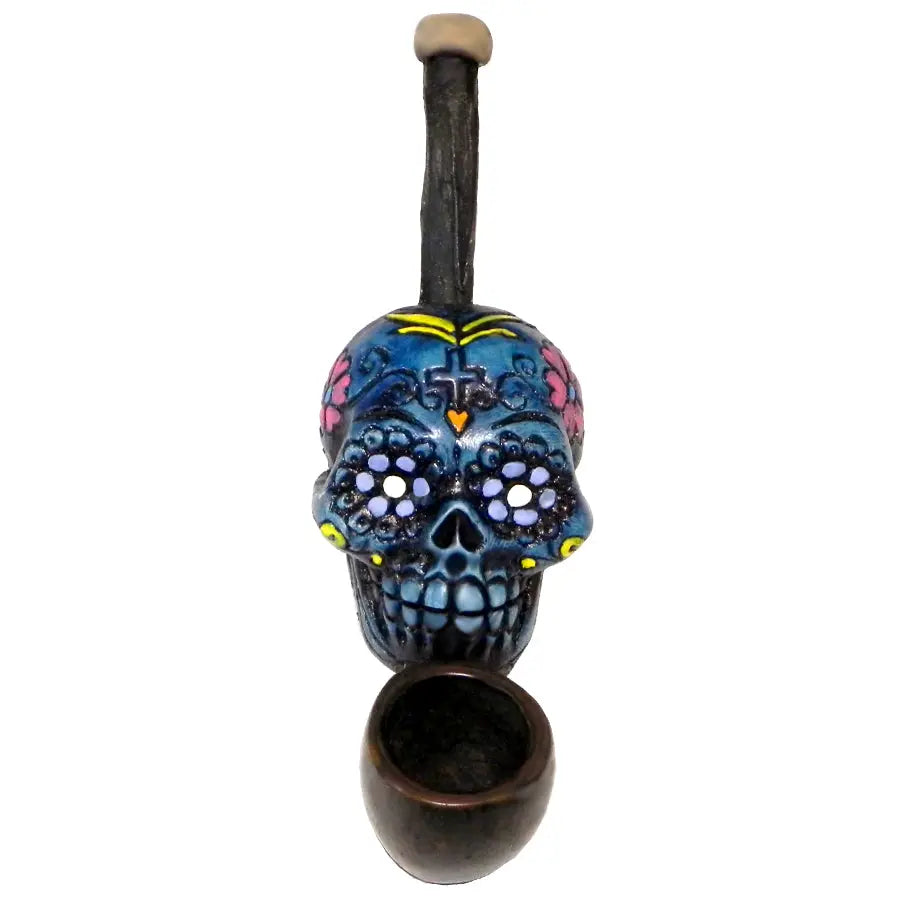 Sugar Skull Blue Small Pipe Handcrafted Trendy Zone 21