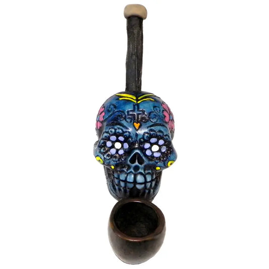 Sugar Skull Blue Small Pipe Handcrafted Trendy Zone 21