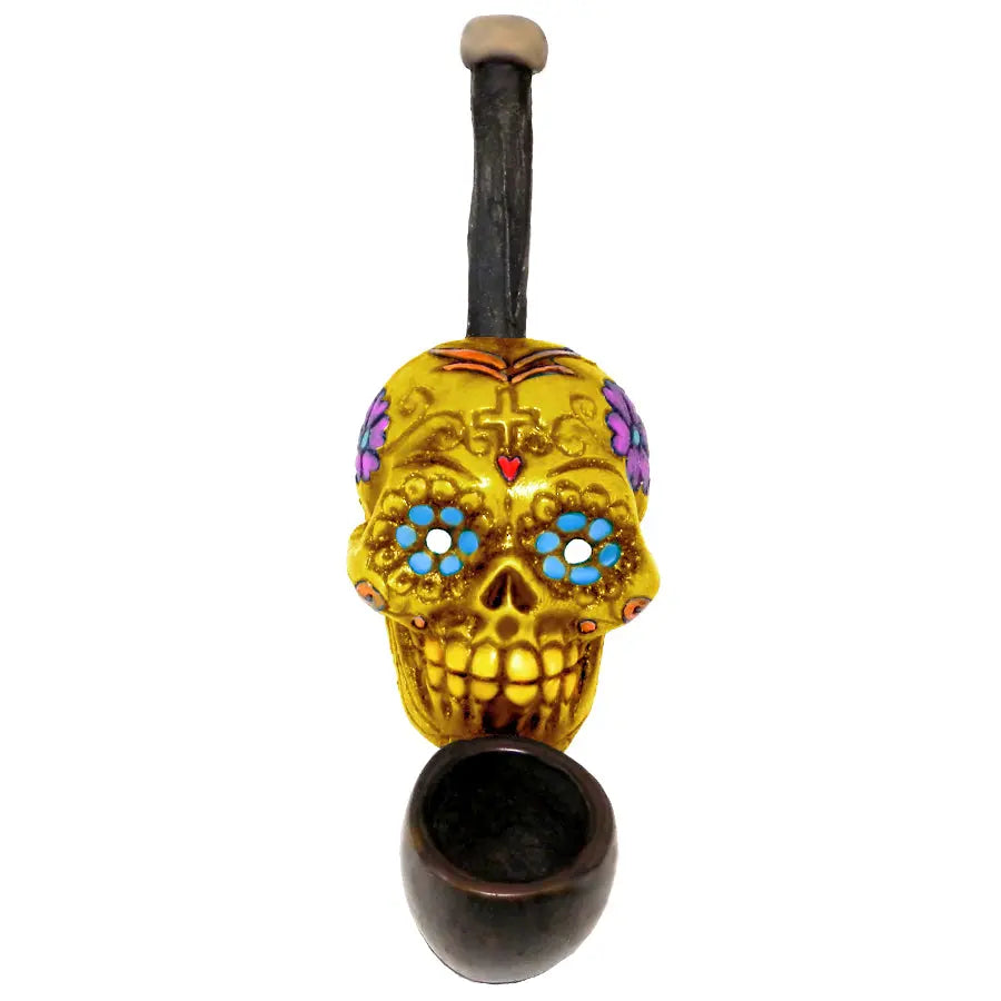 Sugar Skull Gold Small Pipe Handcrafted Trendy Zone 21