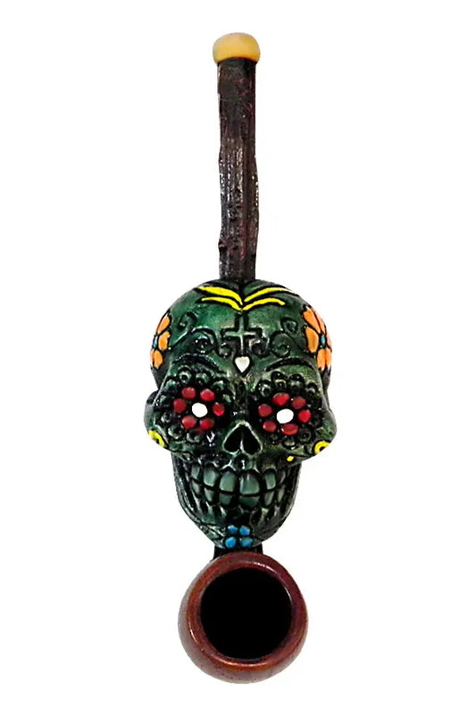 Sugar Skull Green Small Pipe Handcrafted Trendy Zone 21