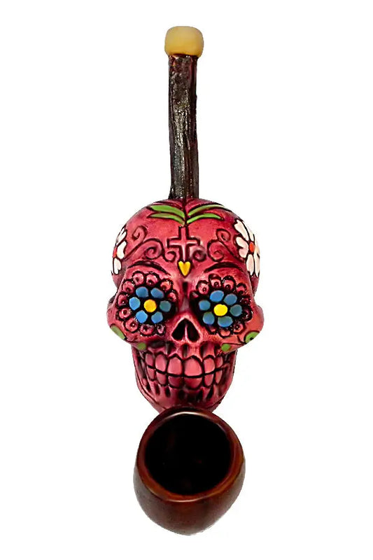 Sugar Skull Red Small Pipe Handcrafted Trendy Zone 21
