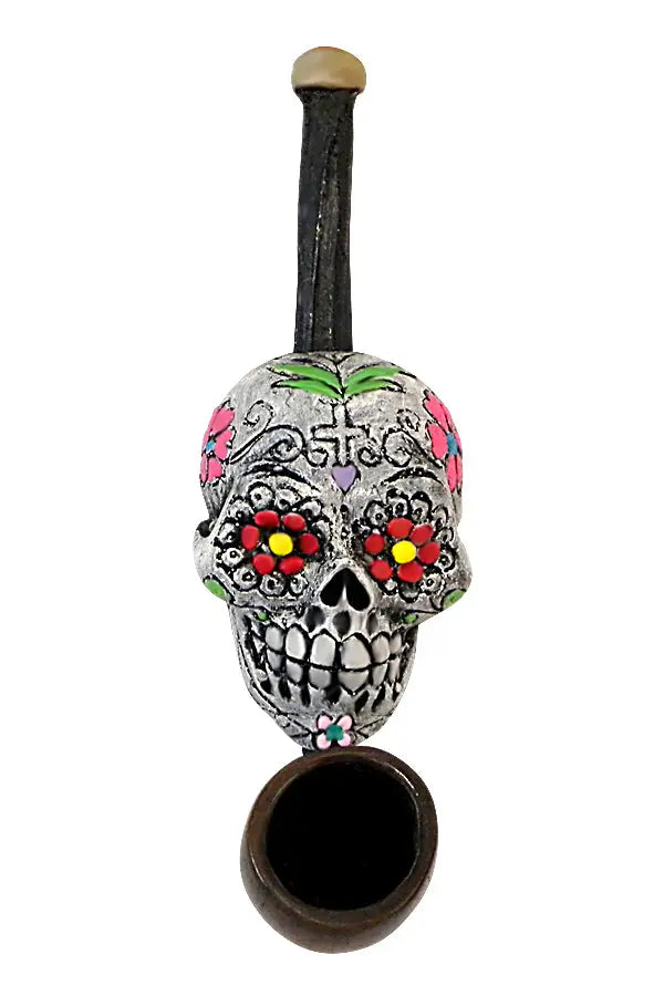 Sugar Skull White Small Pipe Handcrafted Trendy Zone 21