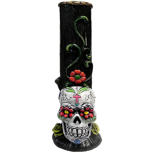 White Sugar Skull Base Water Pipe Handcrafted Trendy Zone 21